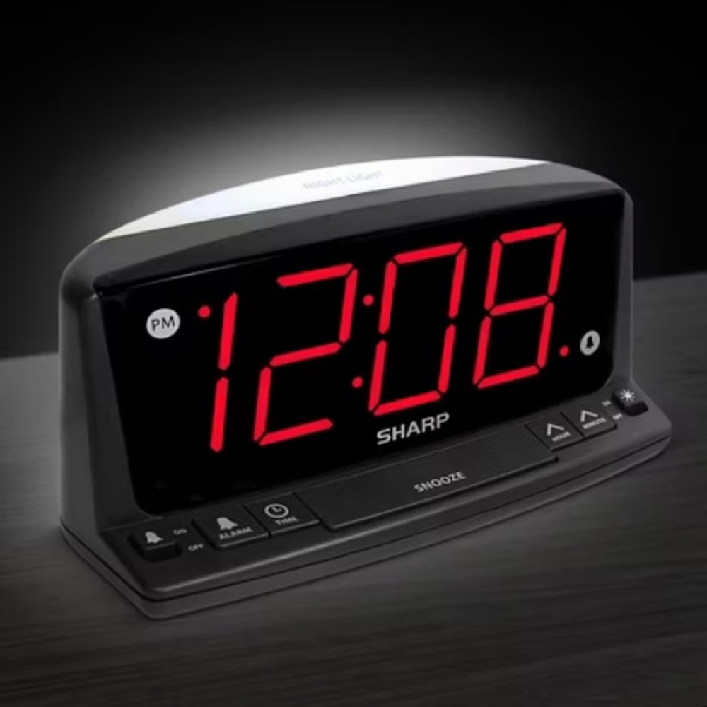Sharp LED Night Light Alarm Clock Jumbo Display, Snooze Function, Modern New!